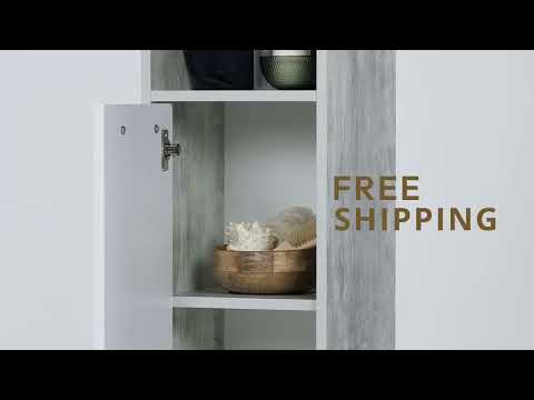 Badmöbel Set "Kiko" Beton/Weiß 3 Teile, mit Hochschrank livinity®